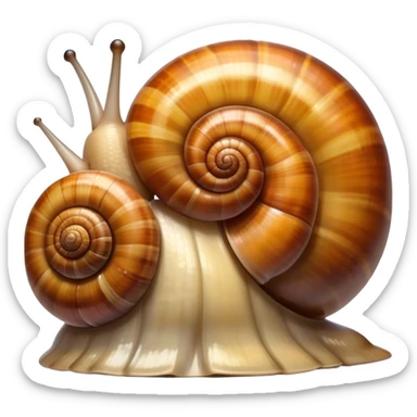 Close-up of large home snails through a terrarium glass, showcasing their soft, spiral shells and glistening bodies, with a gentle light highlighting their details. Transparent background. sticker