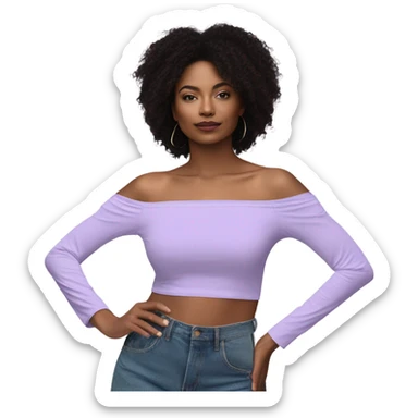 Realistic Lilac off shoulder Long sleeve flowy crop top, isolated sticker