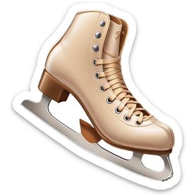 An icon showing elegant figure skates in close-up on a glossy ice surface, with a graceful skater performing in the background. The scene is set inside a grand indoor ice arena with spotlights, decorative banners, and a cheering audience. Transparent background. sticker