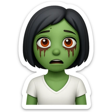 Make the character's hair short while keeping the same style, color, and overall look. Preserve the green skin, big eyes, and white shirt. No background. sticker