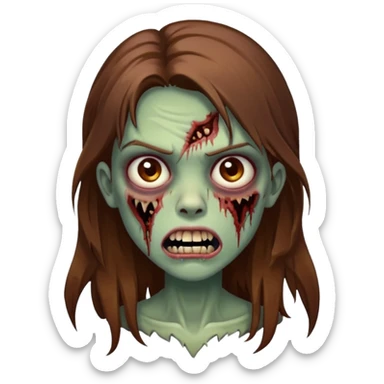 Girl zombie with brown long hair with teeth and serious face  sticker