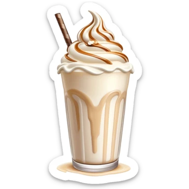 Cinematic Realistic Milkshake Drink Emoji, depicted as a thick, creamy milkshake with a swirl of whipped cream rendered with rich textures and inviting, nostalgic lighting. sticker