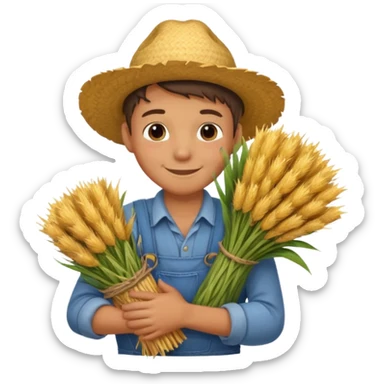 boy farmer, hug a bundle of straw sticker