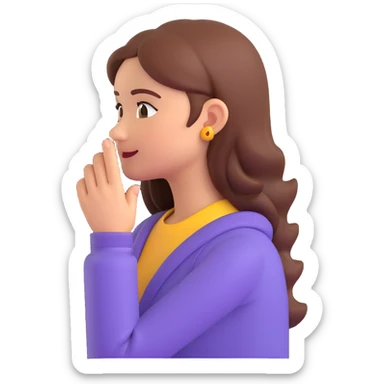 girl listening to viewer, side view, hand to ear, emoji style sticker