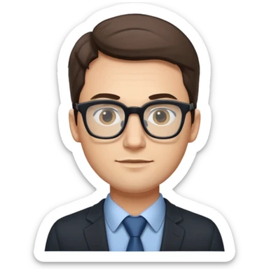 a man in his early 30s wearing glasses for a tech company sticker
