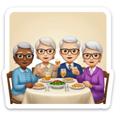 4 elderly people having dinner sticker