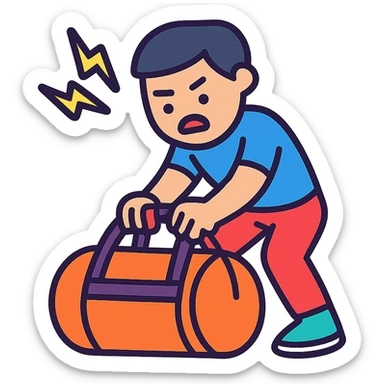 a sportsman is struggling to lift a gymbag sticker