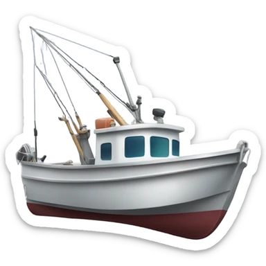 A little aluminium open fishing boat with no cabin, an outboard motor and lots of fishing rods on the sea sticker