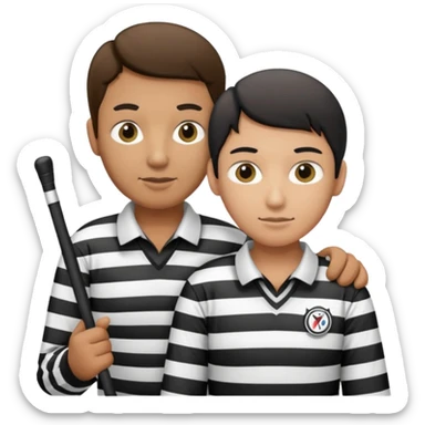 Blind hockey referee skating with a blind person’s cane sticker