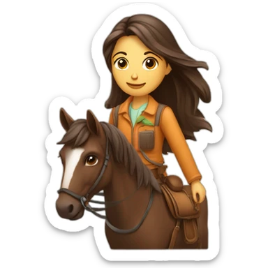 Une brune avec un chinions des habits écologiques avec un cheval sticker