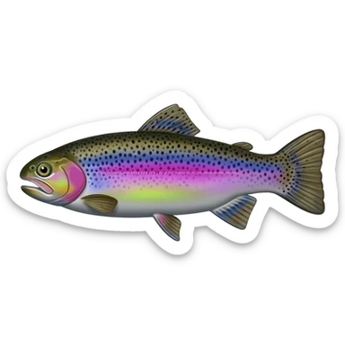 realistic rainbow trout fish bright purple blue green yellow white with black speckles sticker