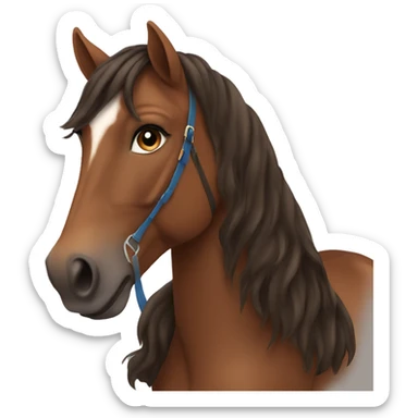 girl with long brown hair and blue eyes on a horse sticker