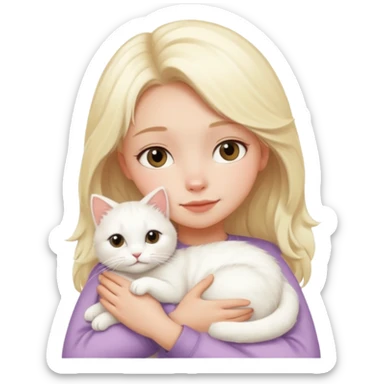 Garota loira fofa abraçando um gato branco sticker