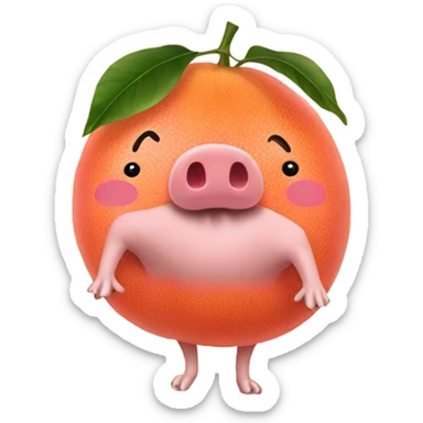 Grapefruit with legs holding a pig sticker