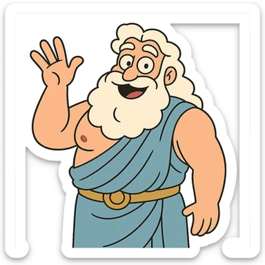 Zeus waving hello in a friendly cartoon style sticker