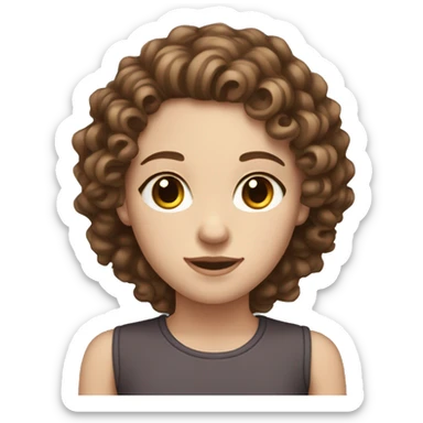 white girl with curly brown hair with brown eyes and thin face sticker