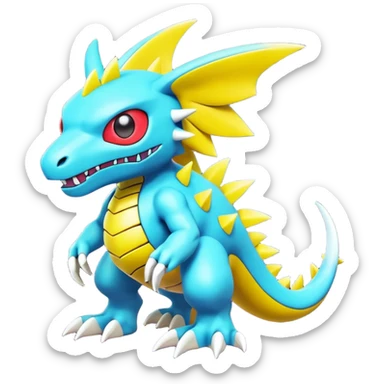 A 3D CGI model of a randomly-colored cool badass Fakémon-Pokémon-Digimon-Spectrobe-creature (full body) sticker