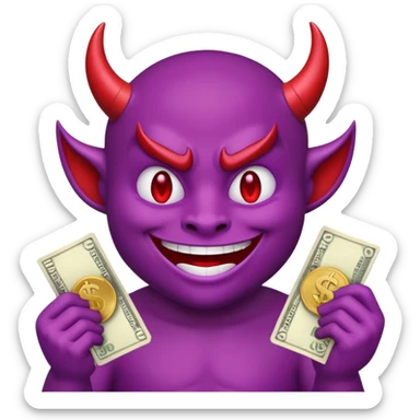purple devil emoji with money. fun and light hearted, dont make the devil look evil sticker