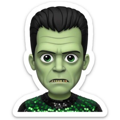 Frankenstein from Universal Monsters with grey green skin, jet black hair, black sequin outfit  sticker