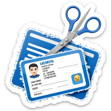 Scissors cutting military ID card in the middle front view sticker