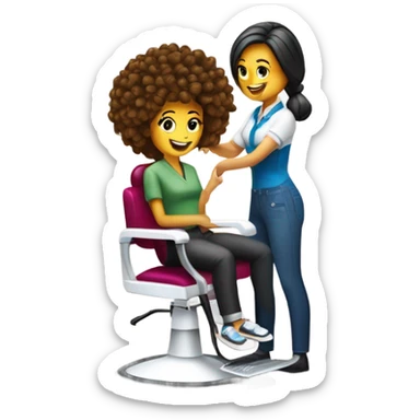“Create an emoji depicting a hairdresser styling a client’s hair. The hairdresser is holding scissors or a comb, and the client is sitting on a chair. Include details such as the client’s hair and professional tools in the hairdresser’s hands.” sticker