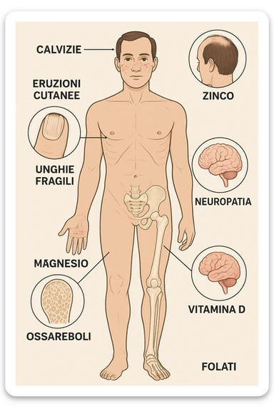 corpo umano in carenza di micronutrienti come zinco, magnesio, vitamina D, folati, in italiano sticker