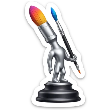 Metal painting icon, fine paintbrush painting a detailed metal statuette or vase with bright, vivid colors, visible strokes and intricate patterns, no finished artwork, just the painting process, minimalistic style, clean lines, transparent background. sticker