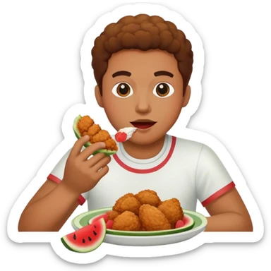 Person eating fried chicken and watermelon sticker
