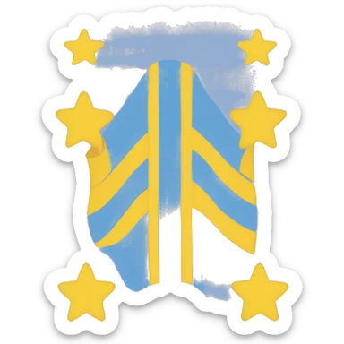 Flag with three stripes. The firs stripe is light blue, the second is yello and the third is light blue again. On the first ble stripe at the left there is a star with 8 angles and next to it to the right there is a half moon facing the star. sticker
