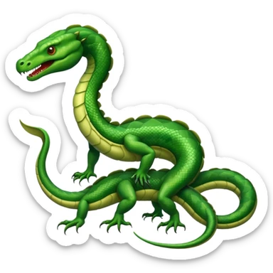 Create a single emoji of a Hydra in full body: a muscular reptilian creature with four legs, a tail, and multiple serpent heads on long necks. No wings, not worm-like. Slight side angle, stylized like an emoji, clearly recognizable. No background.
 sticker