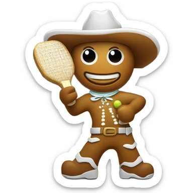 gingerbread man in a cowboy hat playing pickleball sticker