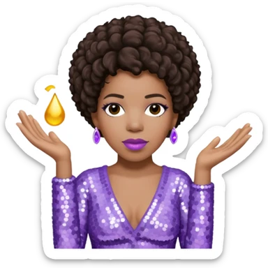 Macy Gray with dark brown hair, pale lavender sequin outfit sticker