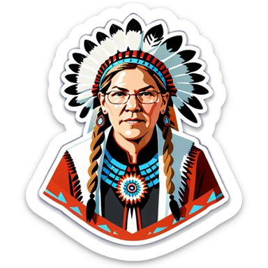 Make a picture of Senator Elizabeth Warren with a traditional Native American headdress sticker
