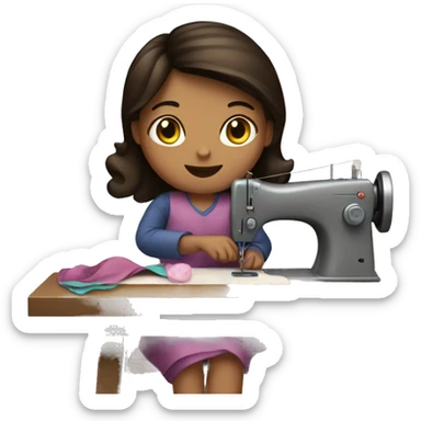 Brunette girl sewing  sticker