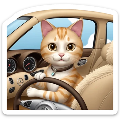Cat driving in mercedes sticker