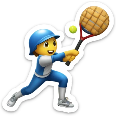 Emoji de carita feliz agarrando raqueta de pickeball sticker