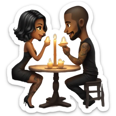 romantic candle light dinner for beautiful tattooed couple sticker