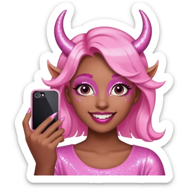 glitter pink girl naughty selfie glitter pink horns sticker