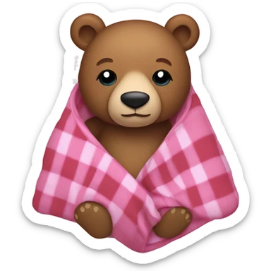 bear cozy in pink plaid blanket sticker