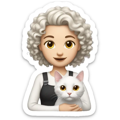 White Cat with brunette curly girl  sticker