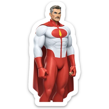 muscular superhero with cape sticker