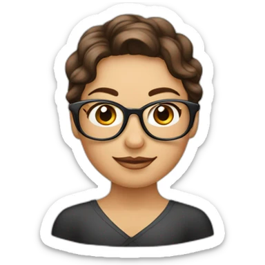 Quiero un emoji vestido de enfermera con cabello castaño, peinado de una cebolla o cabello suelto ondulado lentes color transparente, de piel pálida cejas gruesas sticker