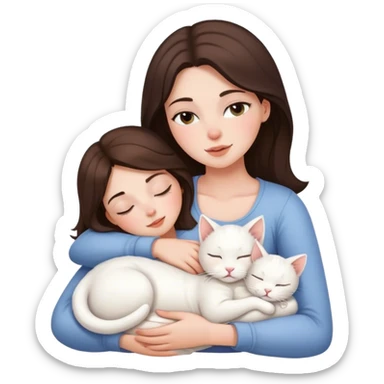 White kitty sleeping on brunette white girl's lap sticker