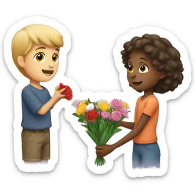 Boy giving flowers to a girl sticker