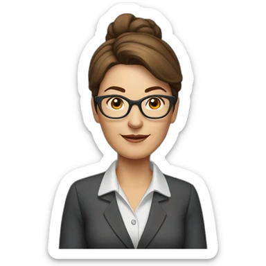 middle-aged accounting woman with brown midhair in a bun and glasses sticker
