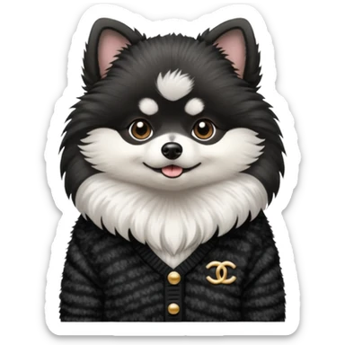 Black and white pomeranian wearing coco chanel Sweater  sticker