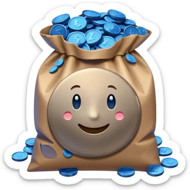 brown bag of blue coins sticker