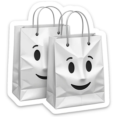 A 3D emoji of two white paper shopping bags, one large and one small, s sticker