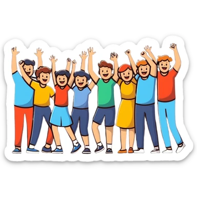 group of excited people celebrating together sticker