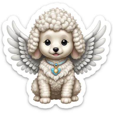 Perro french poodle mini blanco con Alas sticker